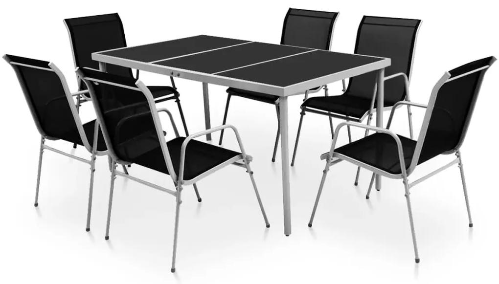 43303 vidaXL Set mobilier de exterior, 7 piese, negru, oțel