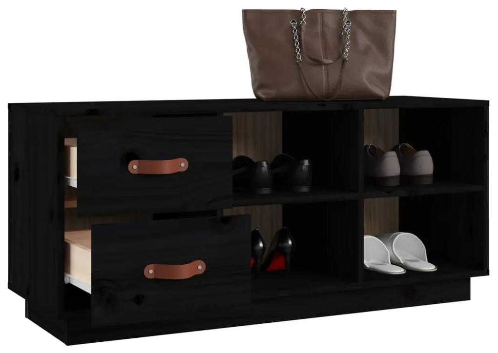 Banca pentru pantofi, negru, 100x34x45 cm, lemn masiv de pin 1, Negru
