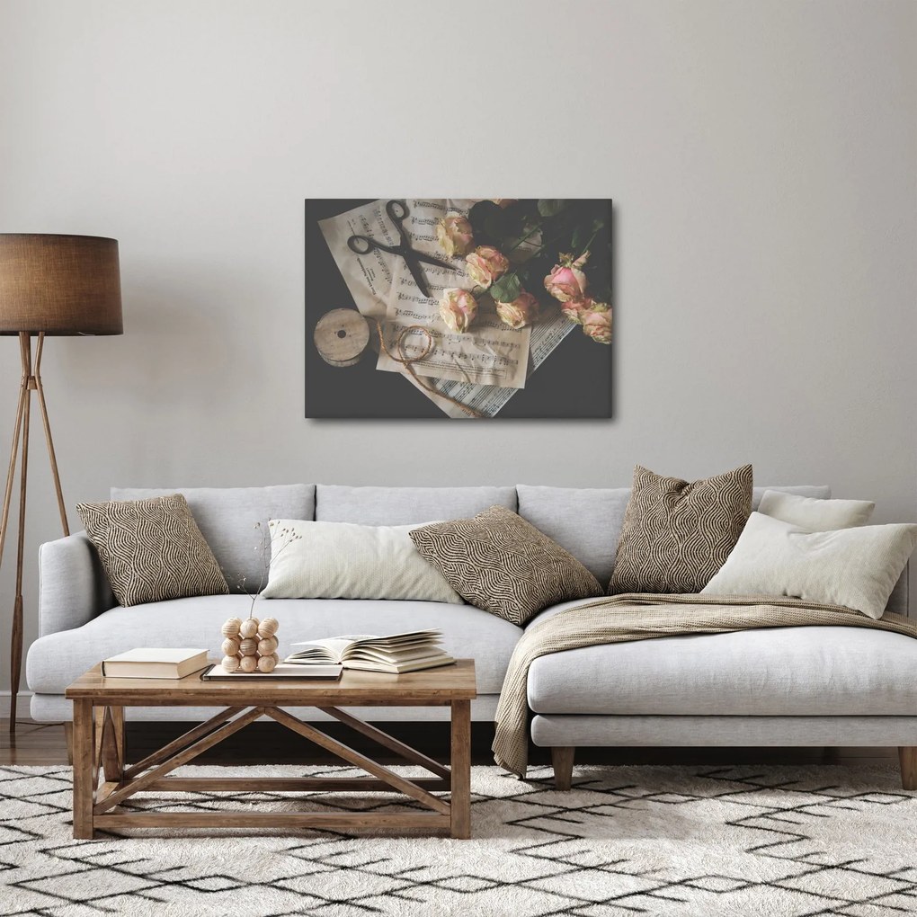 Tablou cu note muzicale și trandafiri (70x50 cm)