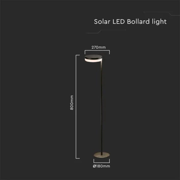 Lampă solară LED exterior 2W 3,7V 3000K IP54 2000mAh negru