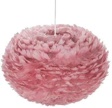 Pendul cu abajur din pene FOG, roz, cablu alb, 35 x 20 cm