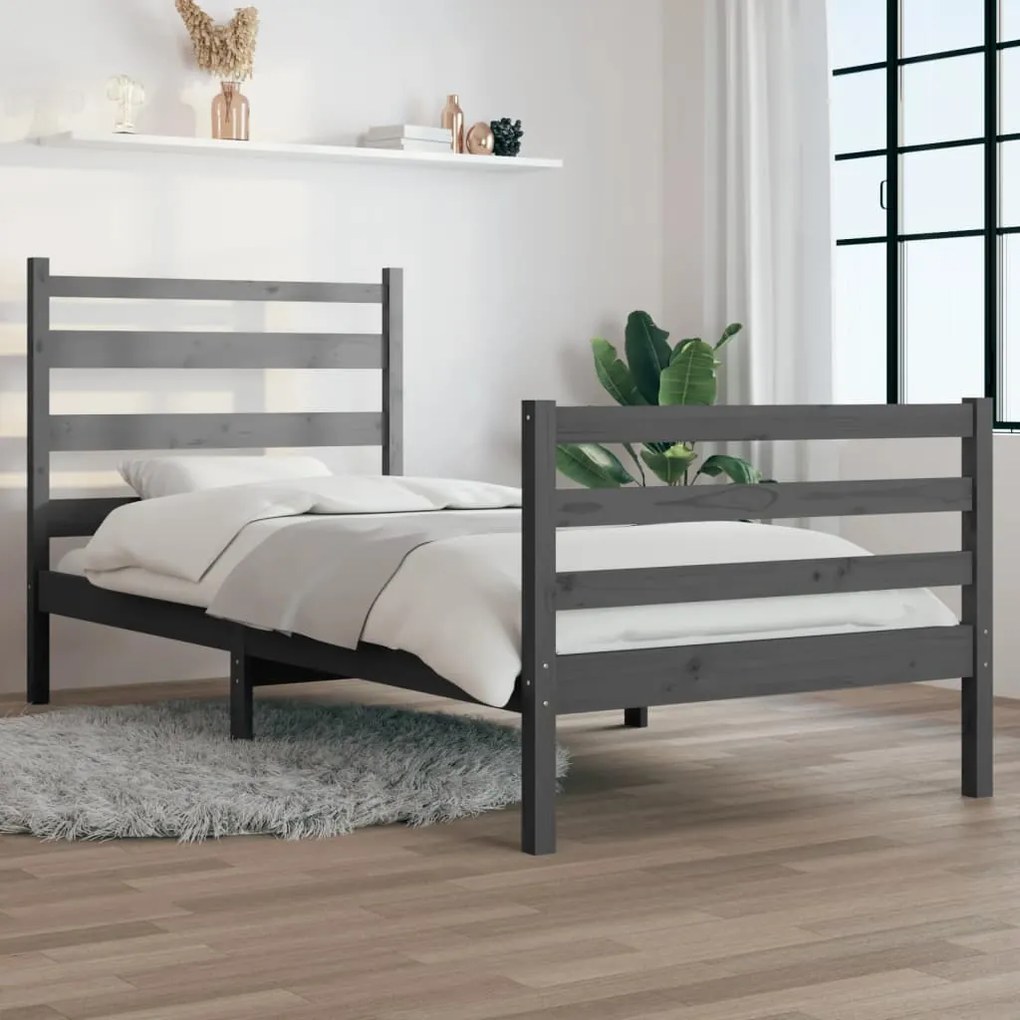 3103705 vidaXL Cadru de pat, 100x200 cm, lemn masiv de pin, gri