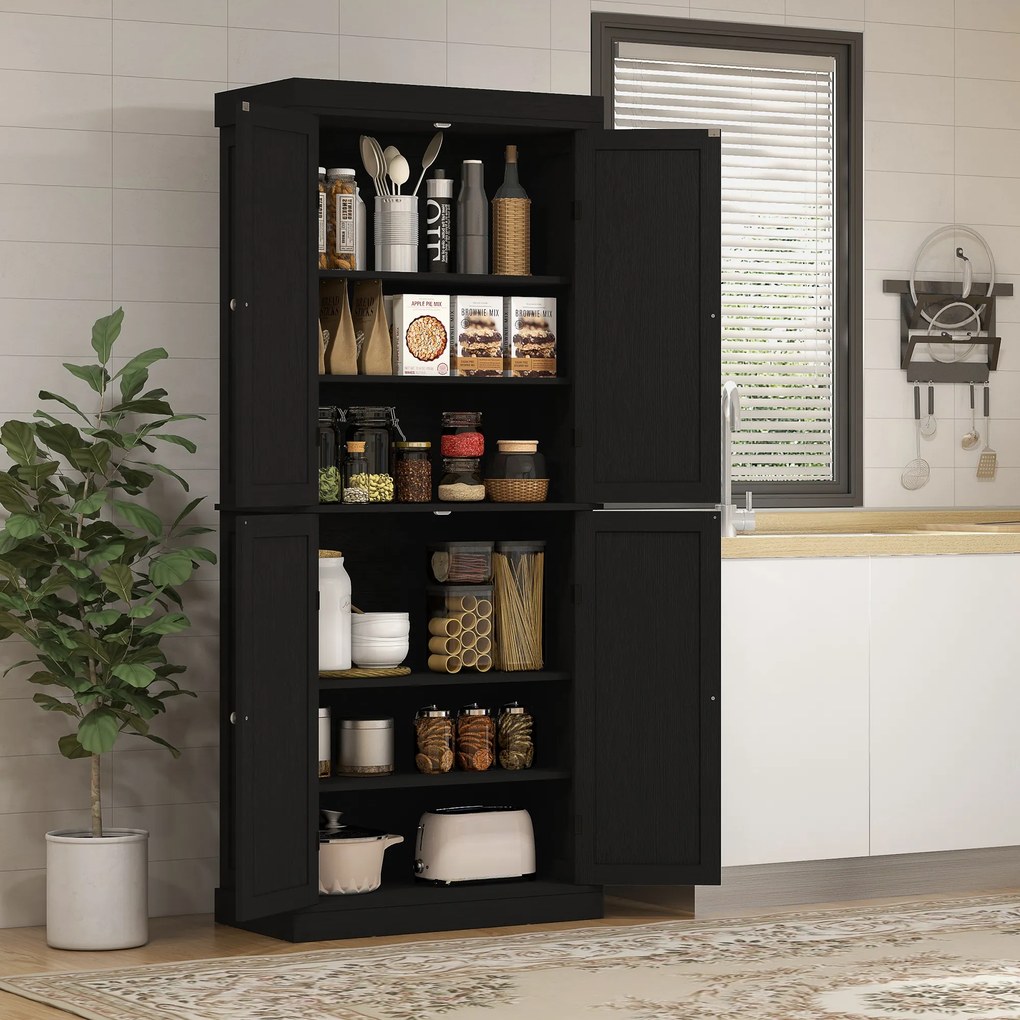 HOMCOM Dulap Înalt de Bucătărie cu 6 Rafturi și 2 Uși, Dulap cu Rafturi Reglabile din Lemn, 76x40,5x184 cm, Alb | Aosom Romania