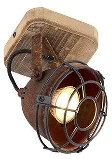 Spotlight industrial inclinabil maro ruginiu cu lemn - Gina