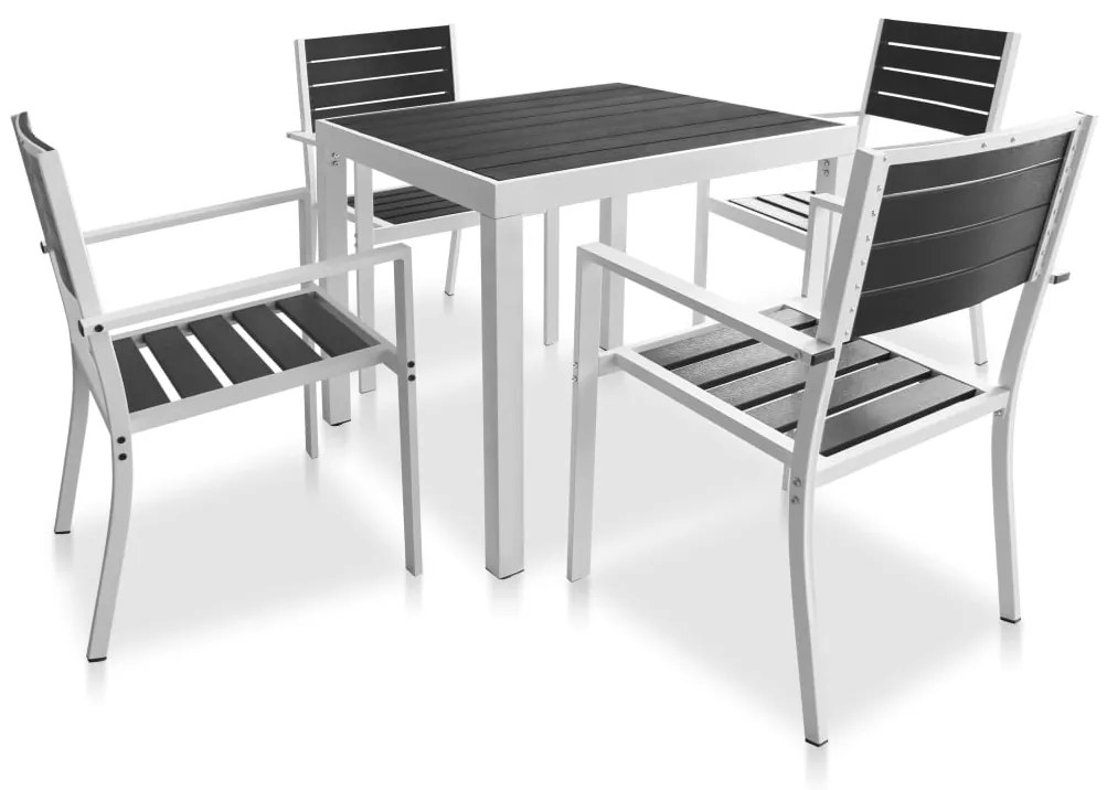 42811 vidaXL Set mobilier de exterior, 5 piese, negru, blat WPC și aluminiu