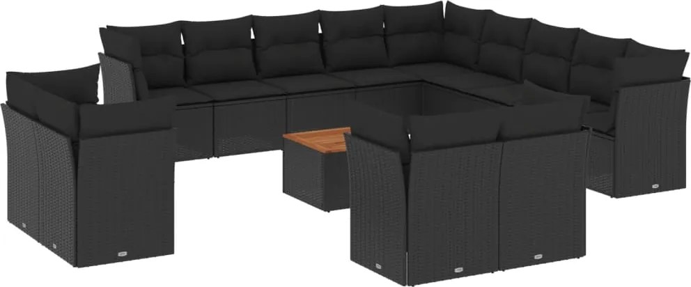 vidaXL Set mobilier de grădină cu perne, 14 piese, negru, poliratan