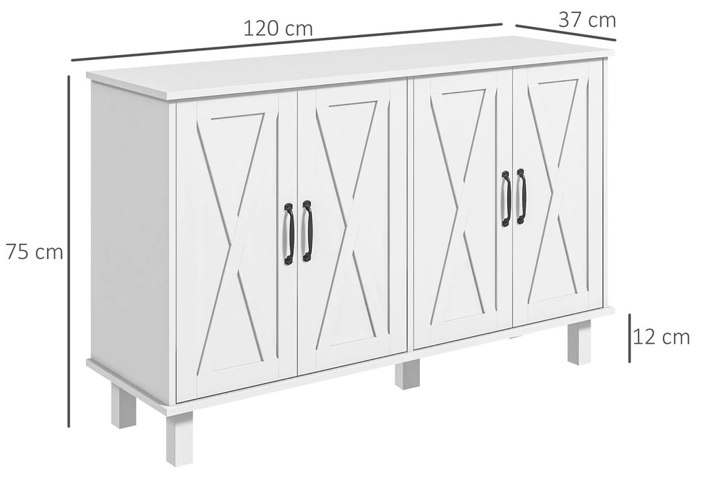 Dulap multifuncțional MDF cu 4 nivele cu 2 rafturi reglabile pentru sufragerie, bucătărie și intrare, 120x37x75 cm, alb HOMCOM | Aosom Romania