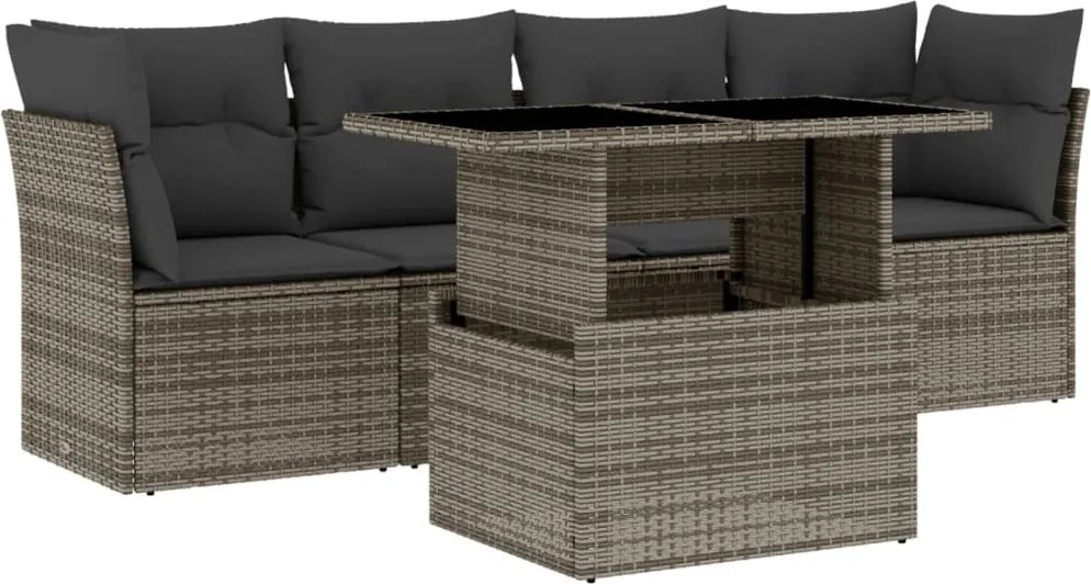 vidaXL Set canapea de grădină cu perne, 5 piese, gri, poliratan