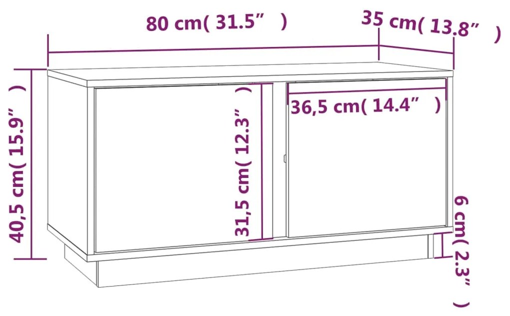 Comoda TV, gri, 80x35x40,5 cm, lemn masiv de pin