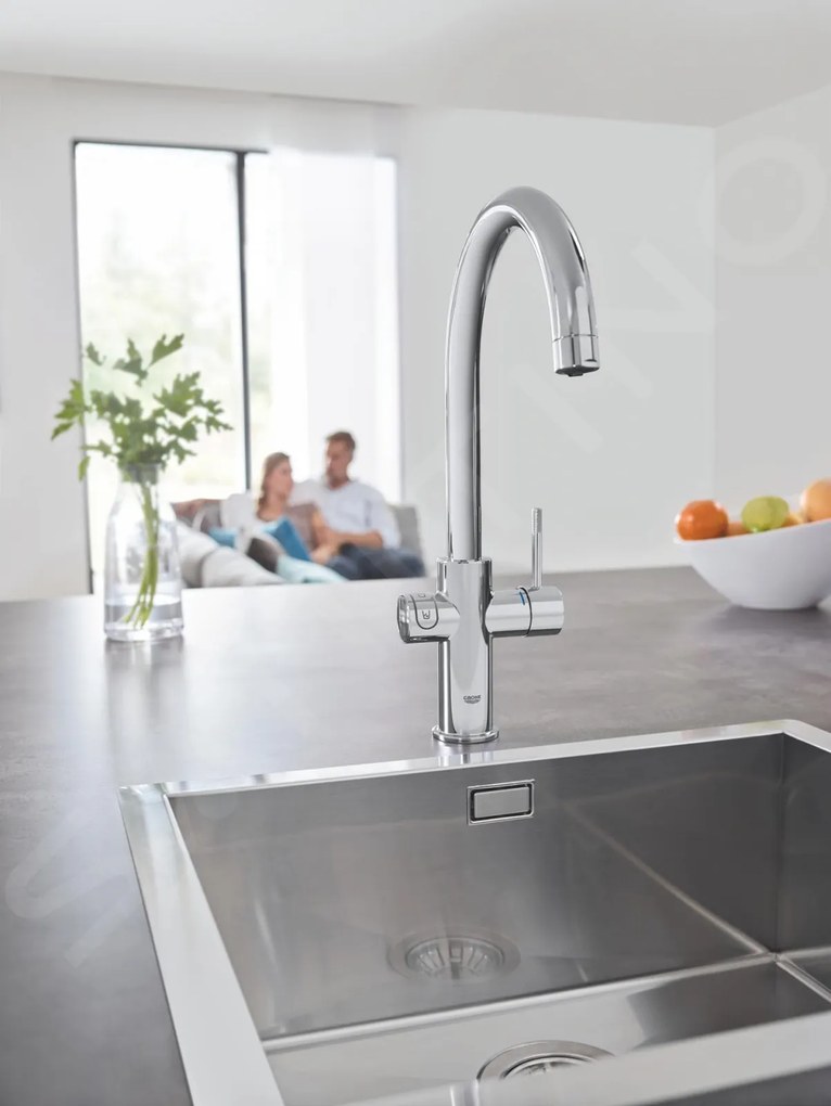 Baterie chiuveta bucatarie Grohe Blue Home crom pipa tip C si Starter Kit