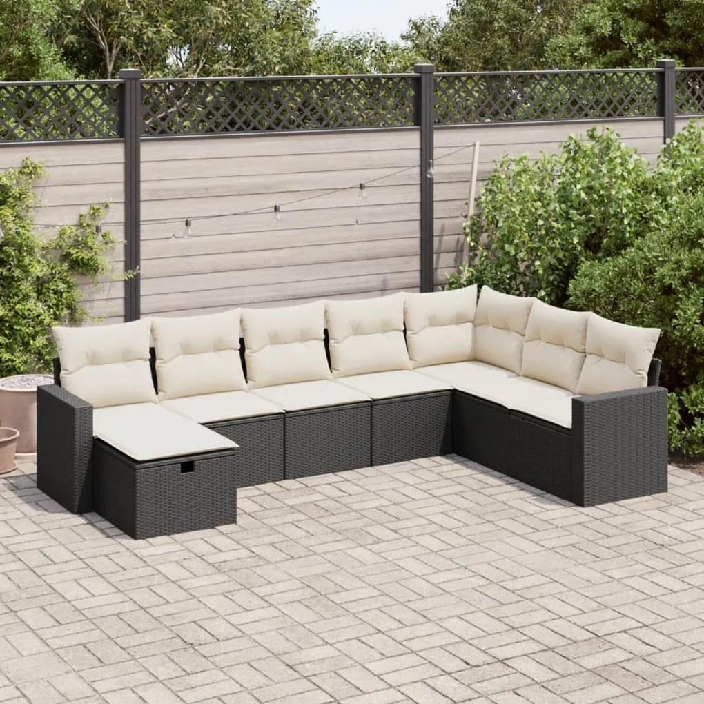 3325432 vidaXL Set mobilier de grădină cu perne, 8 piese, negru, poliratan