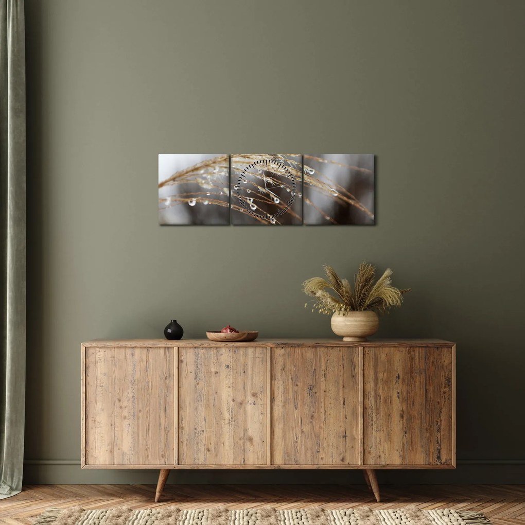 Tablou - Picături pe plantă (cu ceas) (90x30 cm)