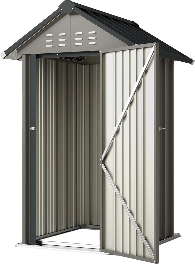 Outsunny Depozit metalic pentru unelte 1,17 m², magazie cu acoperiș în două ape, ventilație, lacăt și mănuși, 122 x 121 x 192 cm | Aosom Romania