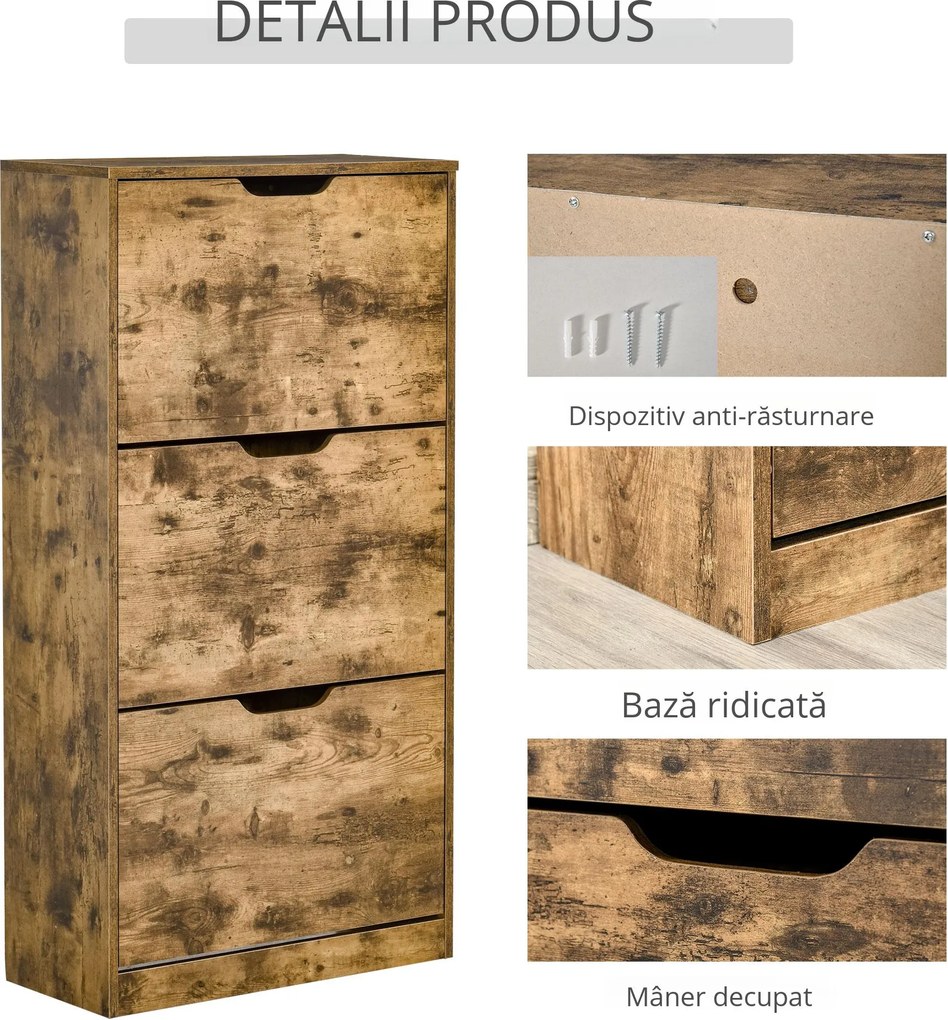 Suport Pantofi HOMCOM cu Design Eficient pentru Economisire Spațiu, 3 Uși, Polițe Reglabile, 62.5x26x117.5 cm, Lemn | Aosom Romania