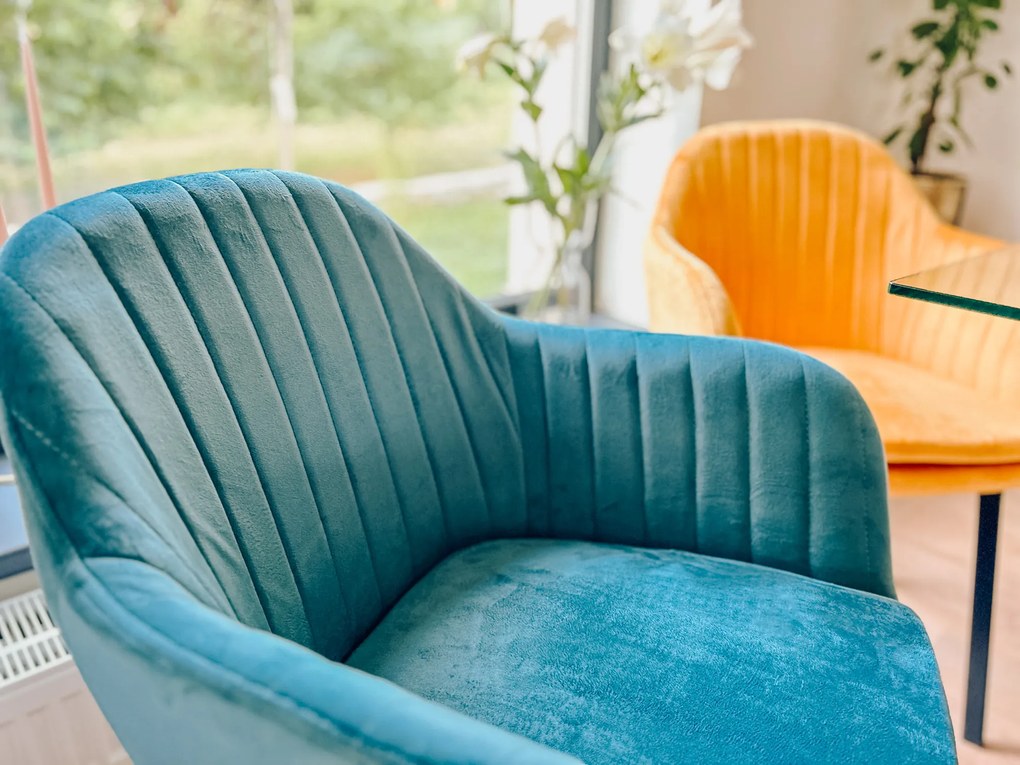 Scaun de sufragerie din catifea turcoaz TRENTO