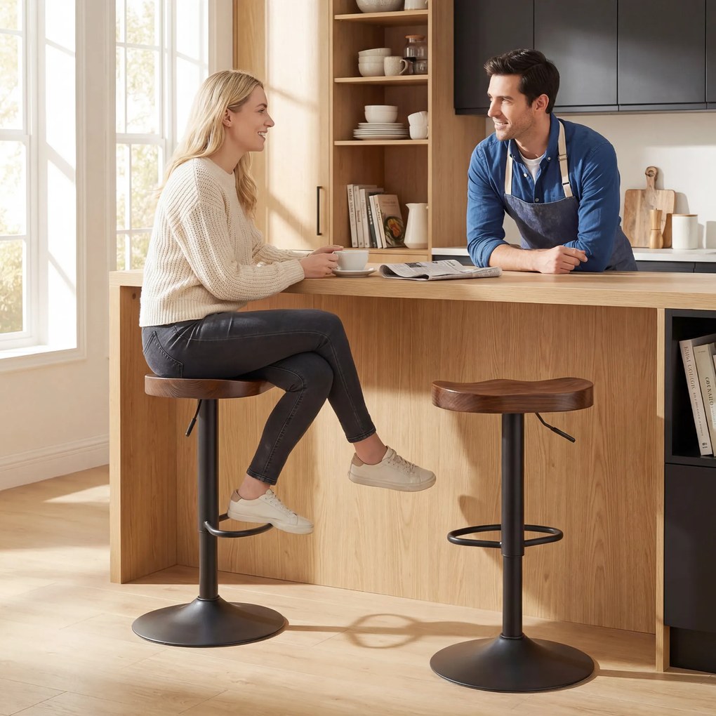 HOMCOM Set 2 scaune bar, scaune rotative reglabile cu șezut din lemn de ulm în maro închis | Aosom Romania