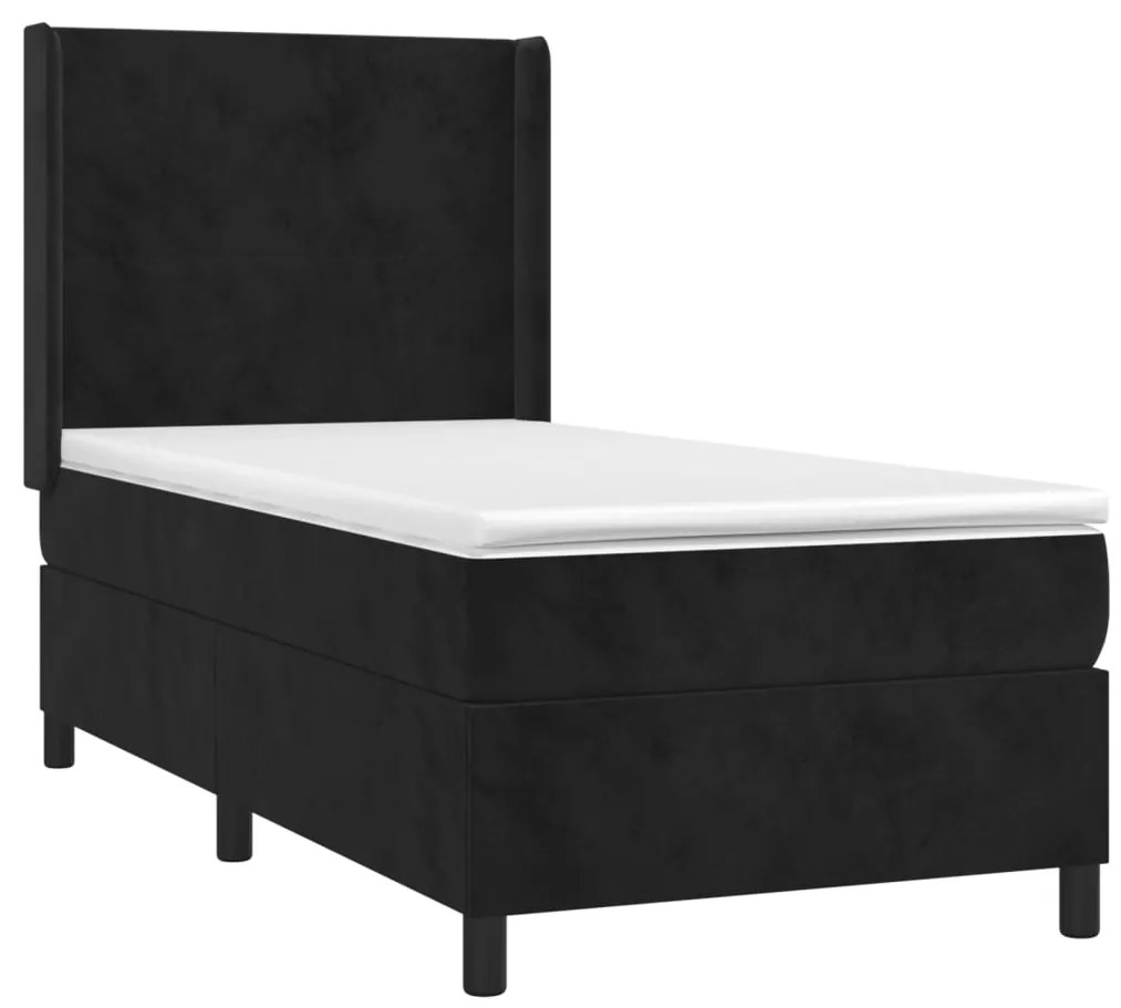 Pat box spring cu saltea, negru, 90x190 cm, catifea Negru, 90 x 190 cm, Design simplu