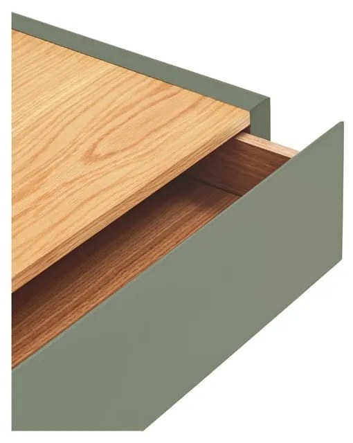 Noptieră verde suspendată cu blat cu aspect de lemn de stejar Arista – Teulat