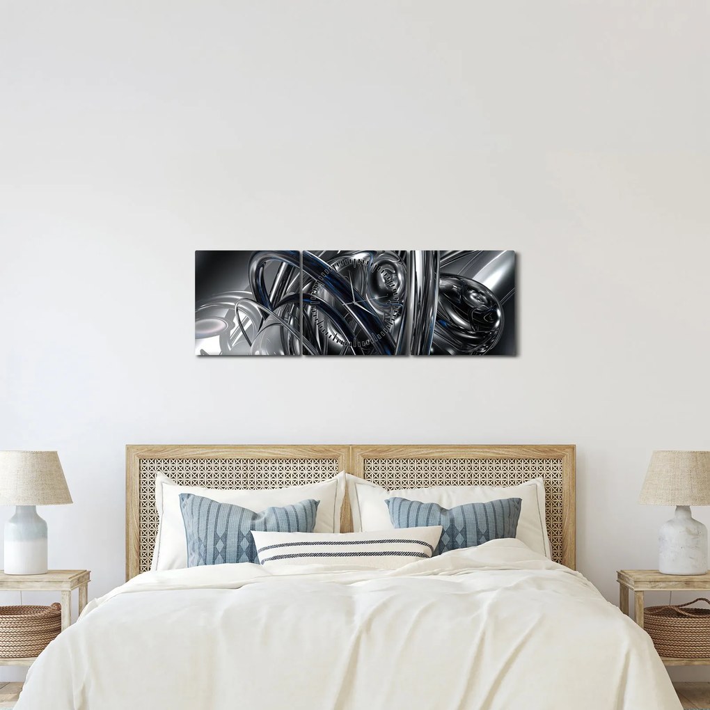 Tabloul cu abstracție gri cu albastru (cu ceas) (90x30 cm)