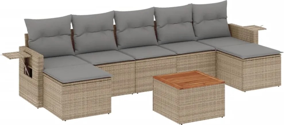 vidaXL Set canapele de grădină, 8 piese, cu perne, bej, poliratan