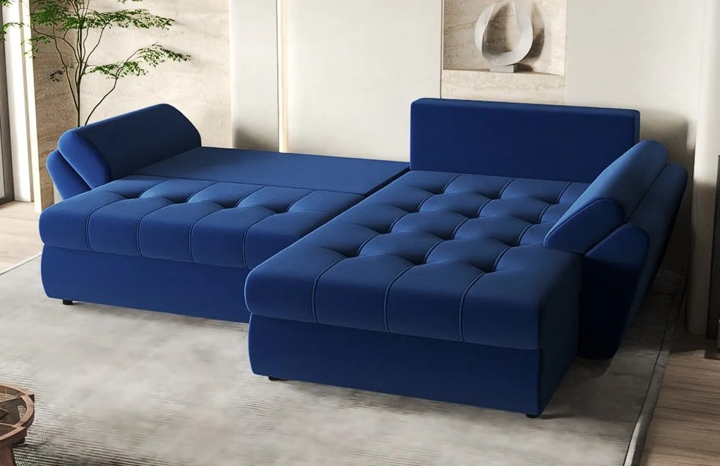 Colțar extensibil dumonde cu ladă de depozitare si sezut confortabil din spuma high-density, Loana Royal Blue II 270x185 cm