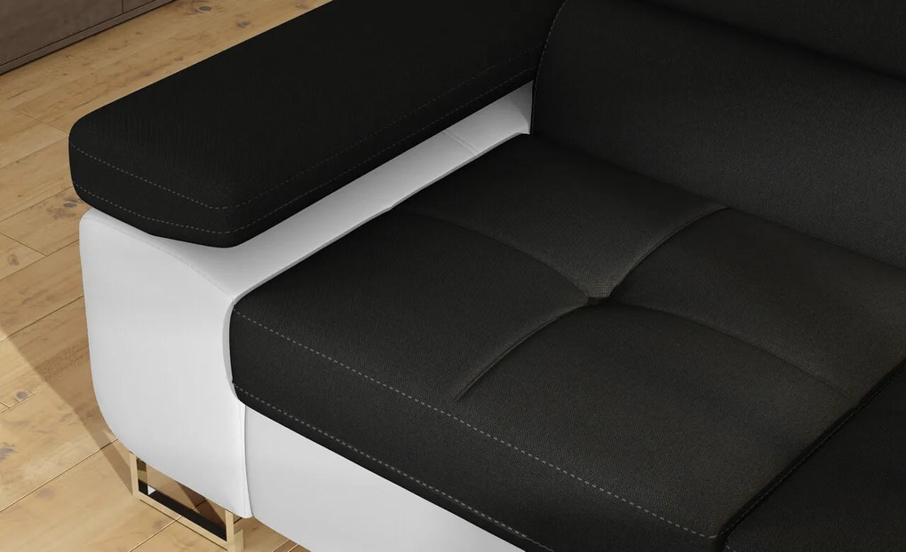 Coltar extensibil dreapta 4 locuri, ELTAP, Anton, 272x203x85 cm, lemn/poliester, negru/alb