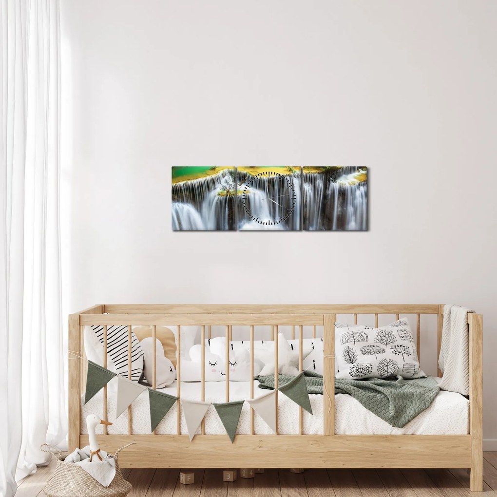 Tablou - Privire la cascade magice (cu ceas) (90x30 cm)