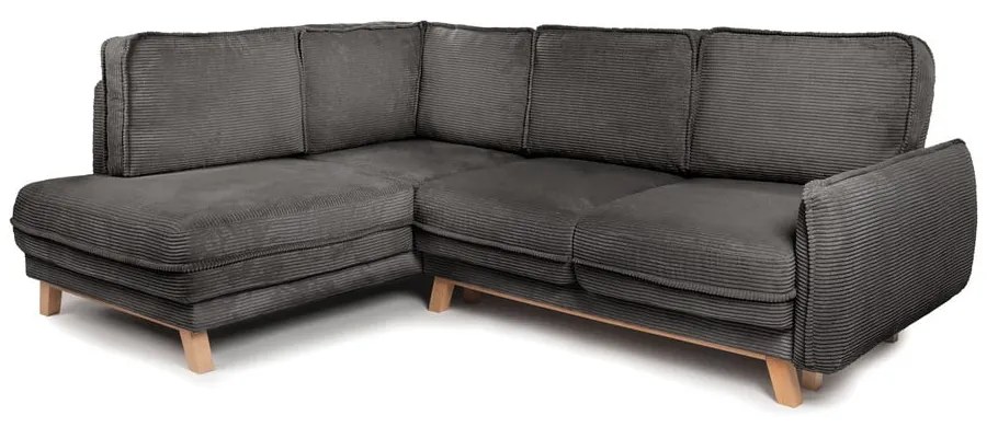 Colțar gri extensibil cu tapițerie din catifea reiată (cu colț pe partea stângă ) Tori – Bonami Selection