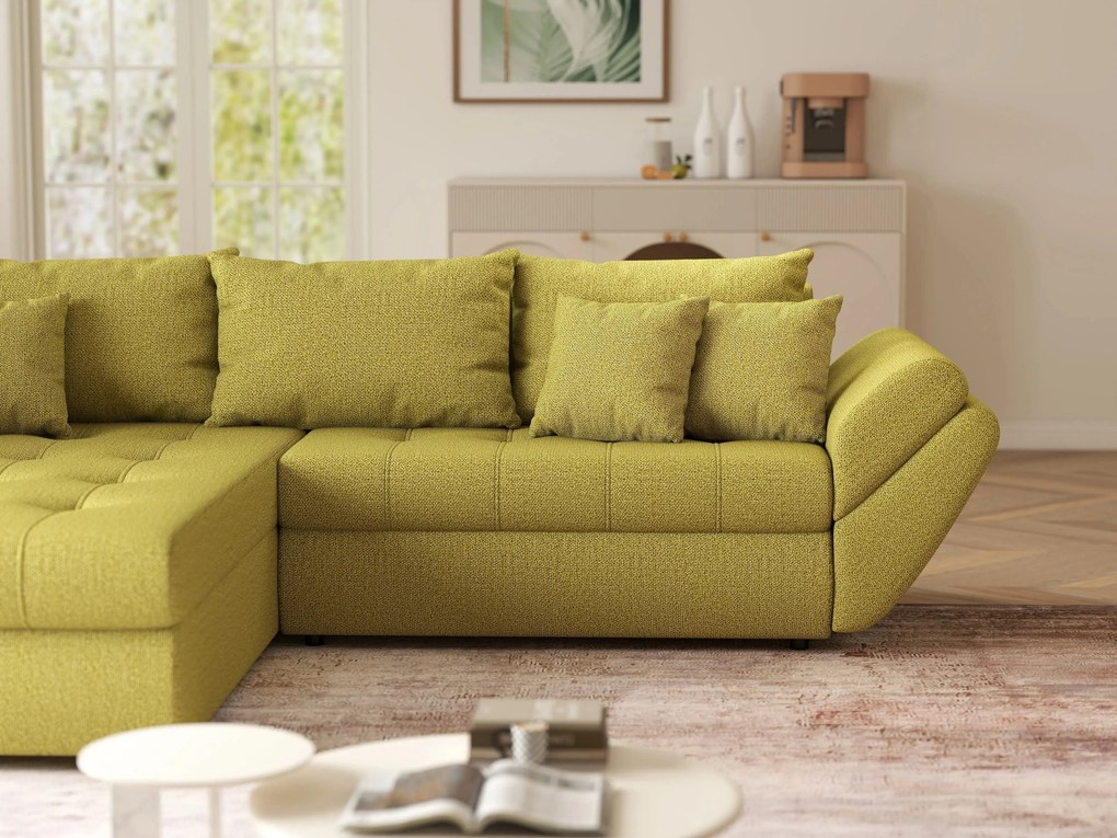 Colțar extensibil dumonde cu ladă de depozitare si sezut confortabil din spuma high-density, Loana Enjoy Green 270x185 cm