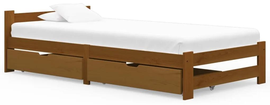 3060555 vidaXL Cadru de pat cu 2 sertare, maro miere, 90x200 cm lemn masiv pin