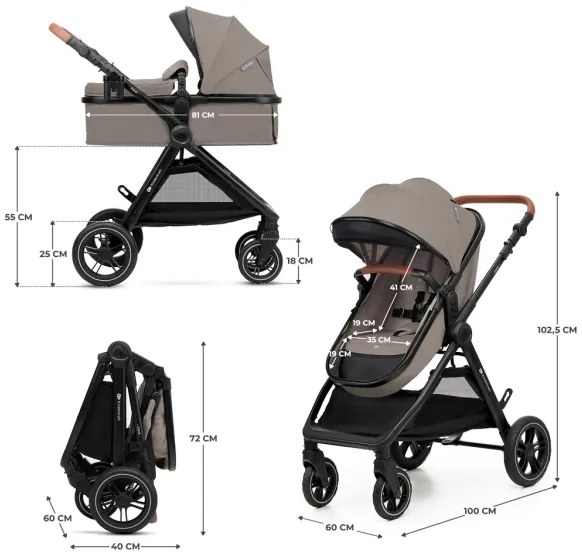 Cărucior de copii combinat 3 în 1 KINDERKRAFT ESME Sand beige + scaun auto MINK PRO