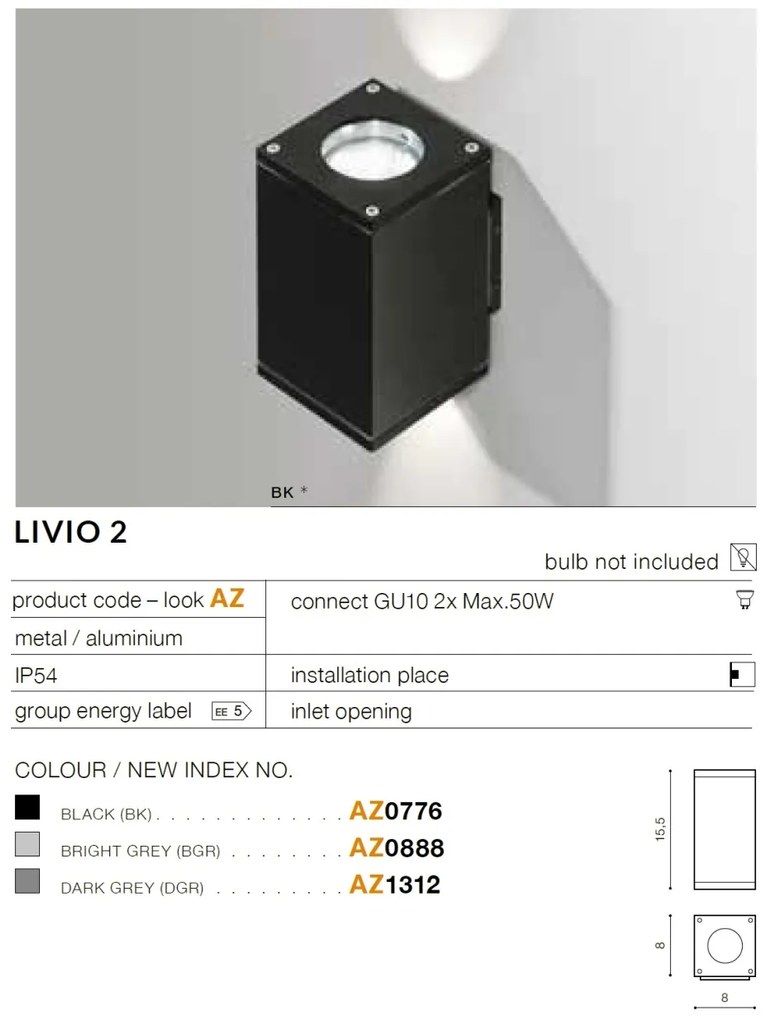 Aplica de perete exterior cu iluminat up-and-down IP54 LIVIO 2 gri deschis