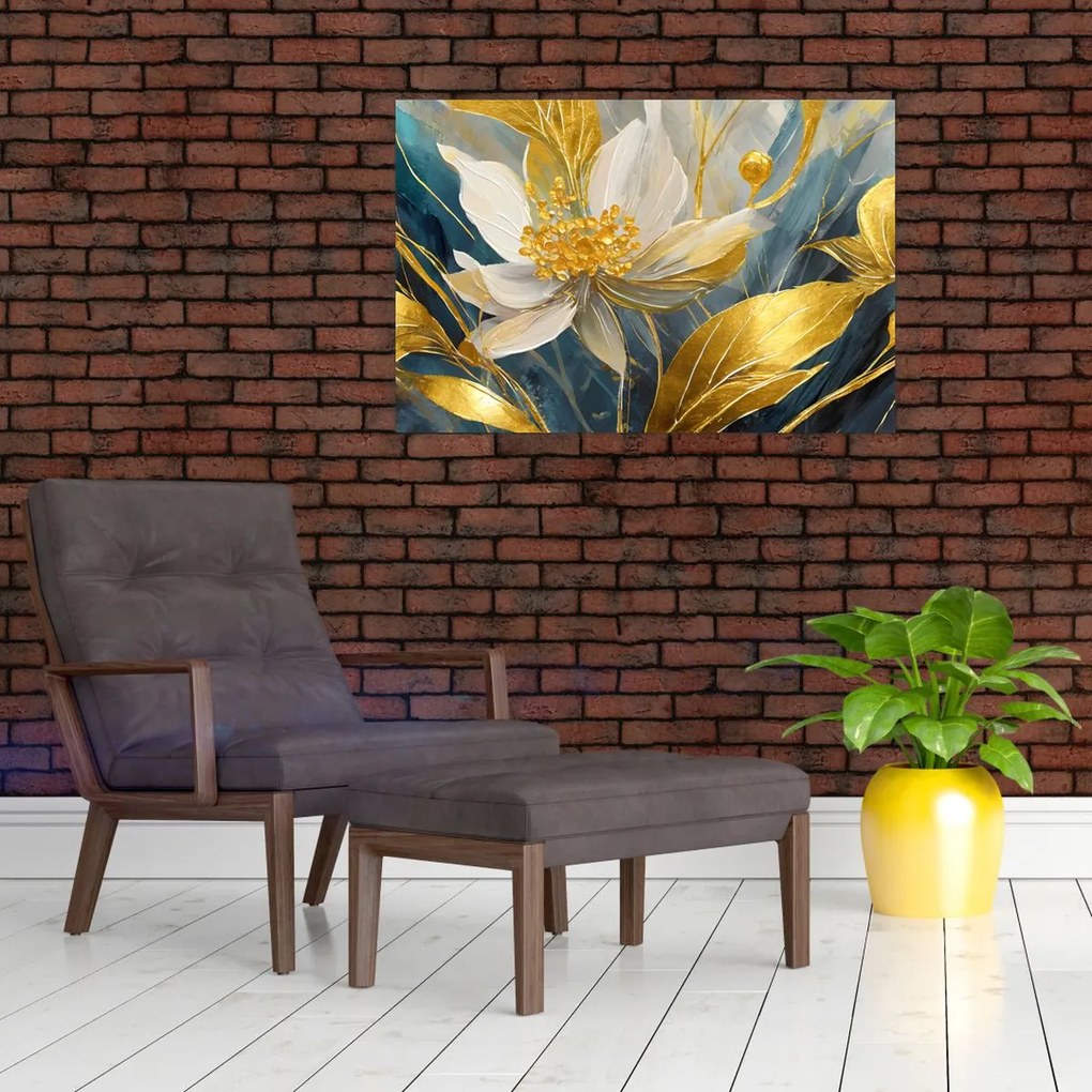 Tablou - Pictura de flori de aur (90x60 cm)