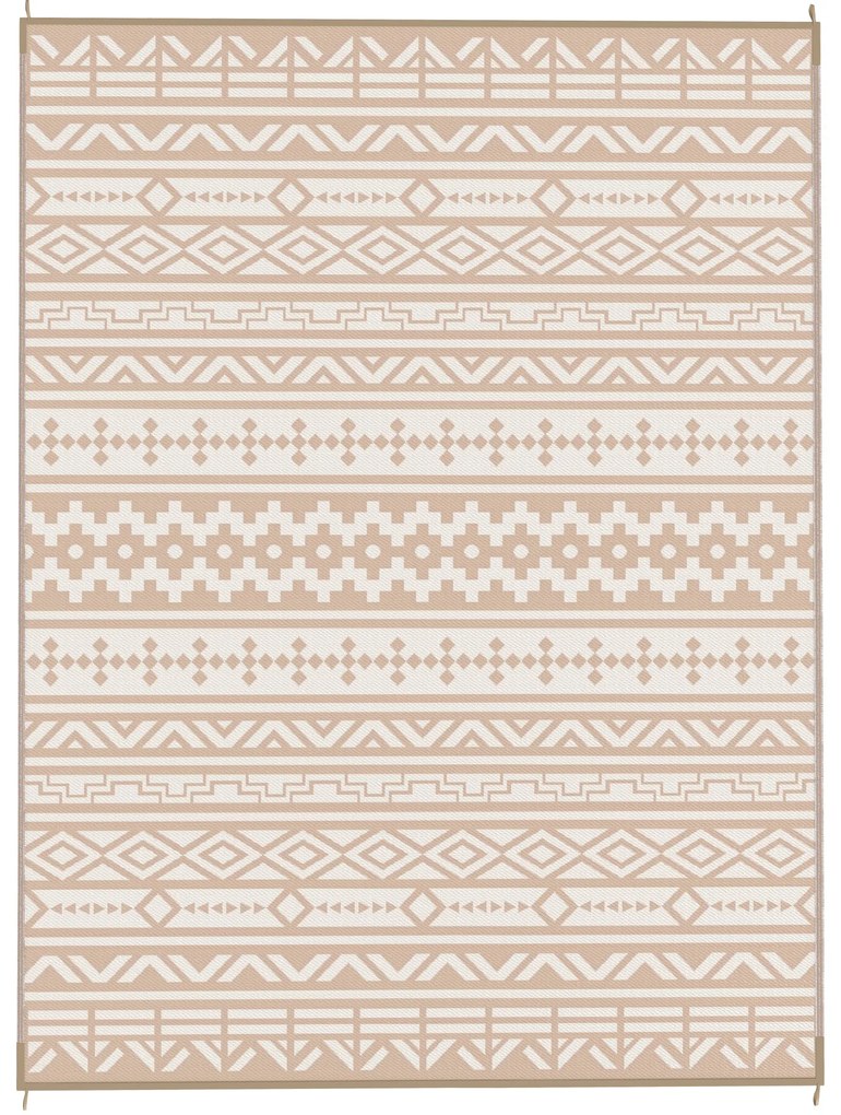 Outsunny Covor Exterior Reversibil 3,7 x 2,7 m, covor de pardoseală model perete geometric din PP geantă de transport kaki și bej deschis | Aosom Romania