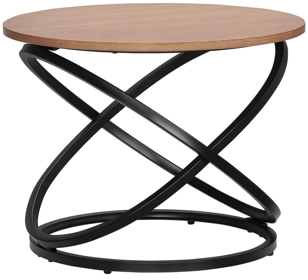 HOMCOM Masă de cafea rotundă de stil industrial din metal negru și blat din lemn, dim. Ø 60 x 46 Î n cm | Aosom Romania