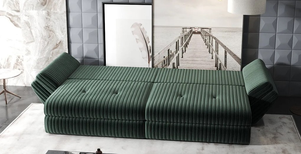 Canapea extensibilă dumonde cu ladă de depozitare si sezut confortabil din spuma high-density, Loana Ambience Verde 300x100 cm
