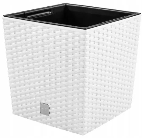 Ghiveci decorativ de flori, patrat 20x20x20.2 cm, imitatie ratan, alb, Rato