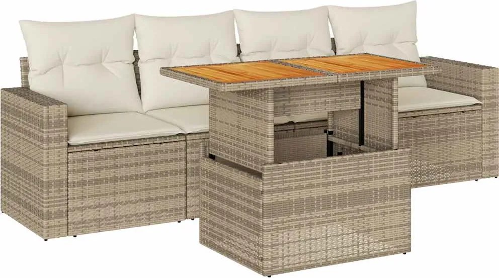 vidaXL Set canapele de grădină cu perne, 5 piese, bej, poliratan