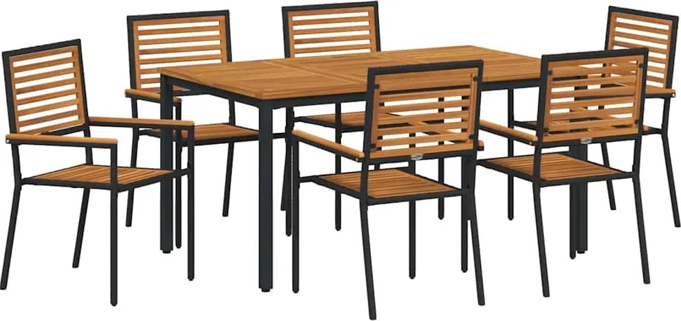vidaXL Set de masă pentru grădină 7 pcs Negru și Maro poliratan