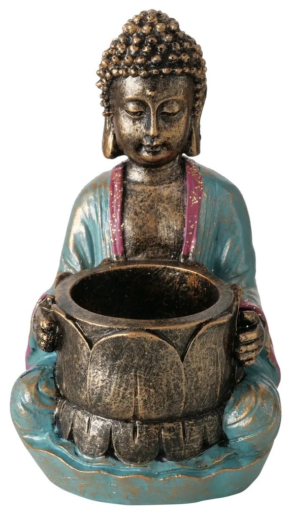 Suport lumanare Buddha turcoaz 8/14 cm