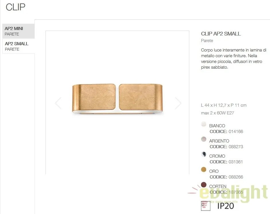 Aplica perete moderna CLIP AP2 SMALL CORTEN 187365