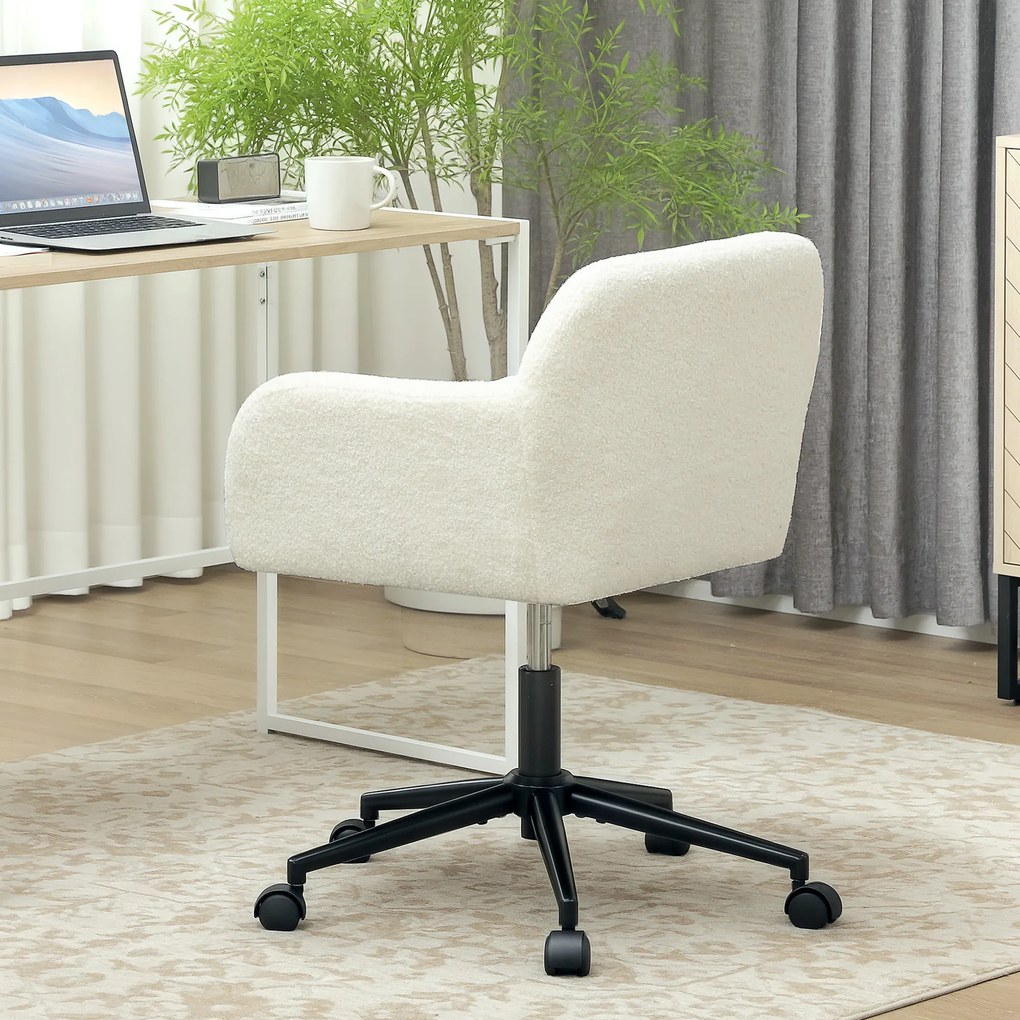 HOMCOM Scaun de birou rotativ cu role, Scaun de birou, Fleece, Spumă, reglabil în înălțime, Homeoffice, Crem alb | Aosom Romania