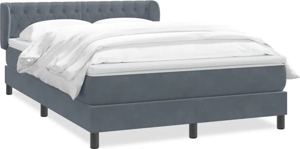 vidaXL Pat box spring cu saltea, gri închis, 140x220 cm, catifea