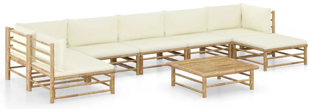 vidaXL Set mobilier de grădină, cu perne alb crem, 8 piese, bambus