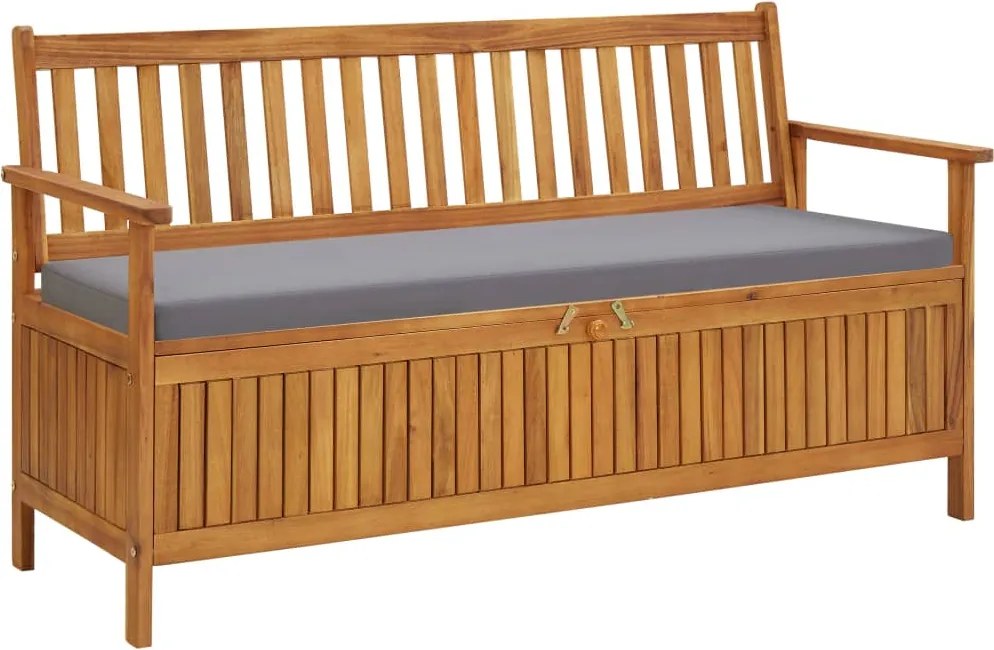 vidaXL Bancă depozitare de grădină cu pernă, 148 cm, lemn de acacia