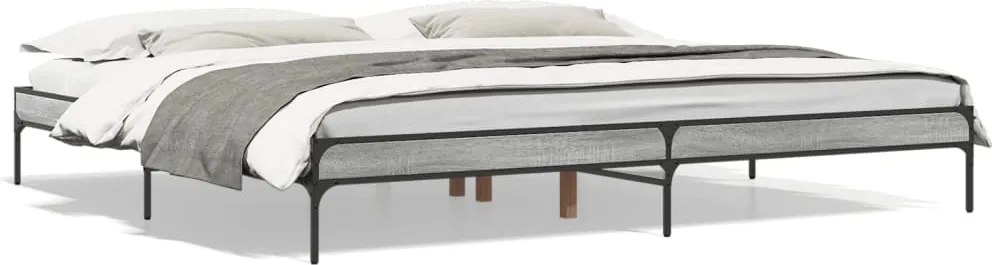 vidaXL Cadru de pat, gri sonoma, 200x200 cm, lemn prelucrat și metal