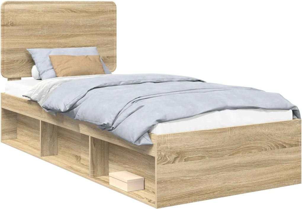 vidaXL Cadru de pat cu headboard Sonoma 100 x 200 cm Lemn de pin masiv