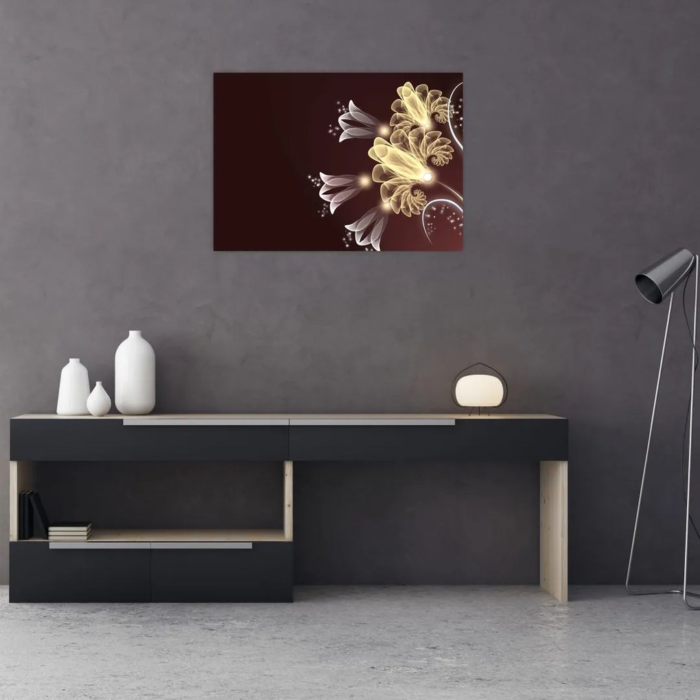 Tablou pe sticlă - Flori strălucitoare (70x50 cm)