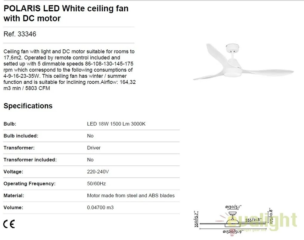 Lustra LED cu Ventilator si telecomanda design modern POLARIS alb 33346