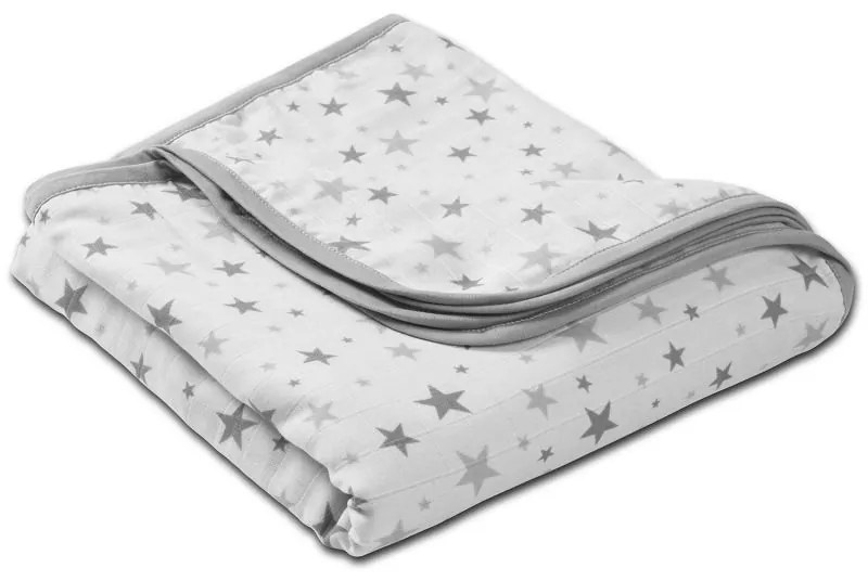 Paturica dubla de muselina XXL 110x110 cm Kidizi Grey Stars, 100% bumbac